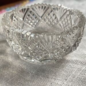 Ornate cut glass open salt dish.